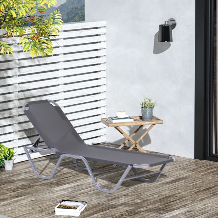 Sun Lounger Relaxer Recliner with 5 Position Adjustable Backrest - Silver