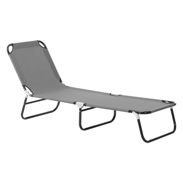 Portable Folding Sun Lounger With 3 Position Adjustable Backrest Recliner - Grey