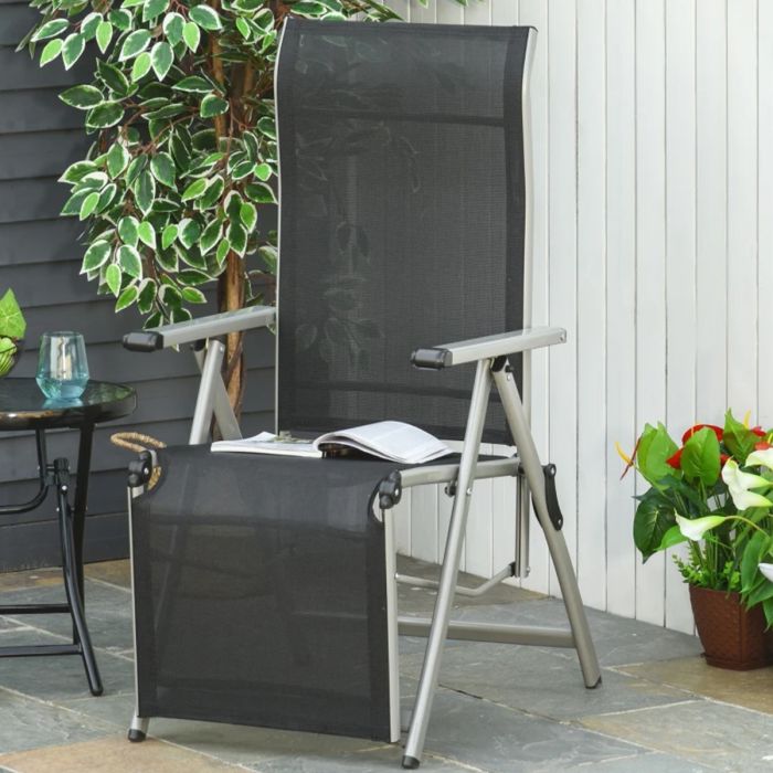 Foldable Recliner Sun Lounger Chairs with Adjustable Back and Footrest - Black and Grey