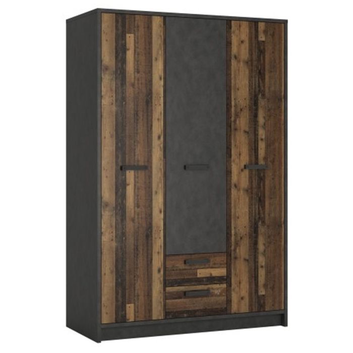 Romania 3 Door Wardrobe with 2 Drawers - Walnut and Dark Matera Grey