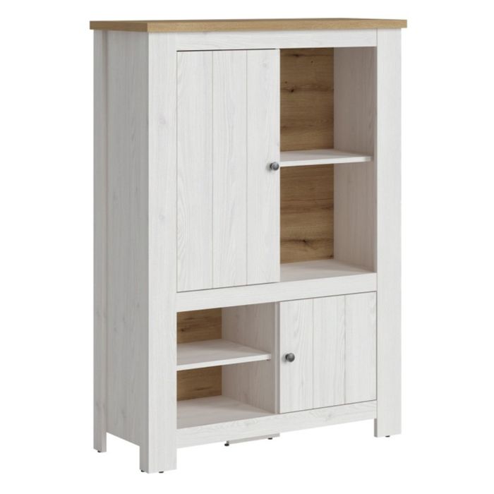 2 Door Display Cabinet with 4 Shelves - White and Oak