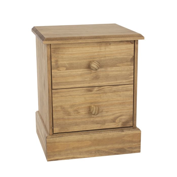 Classic Country Style 2 Drawer Bedside Cabinet - Pine