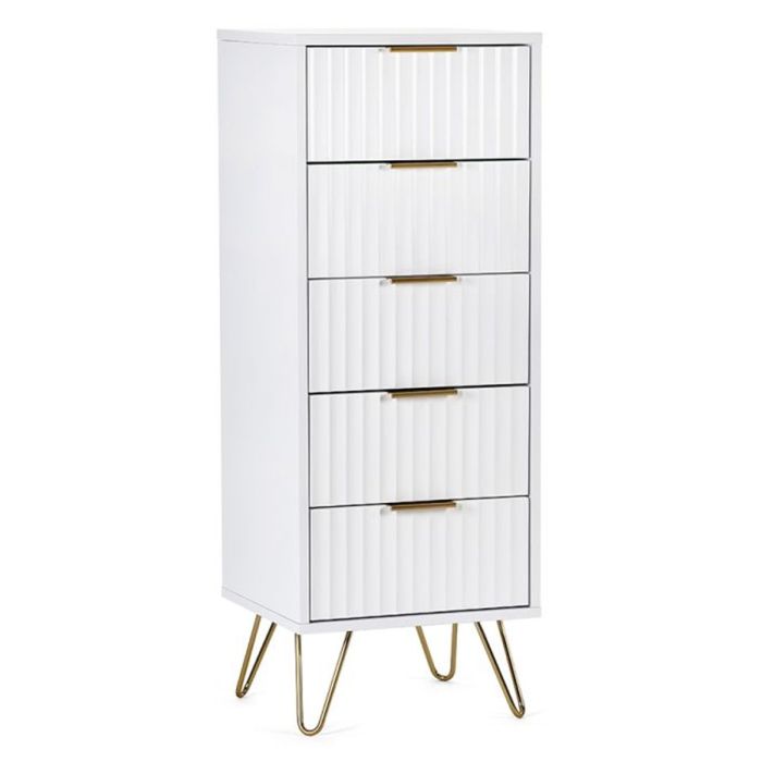 Golden Legs Murano 5 Drawers Tallboy Chest of Drawer - White Matt