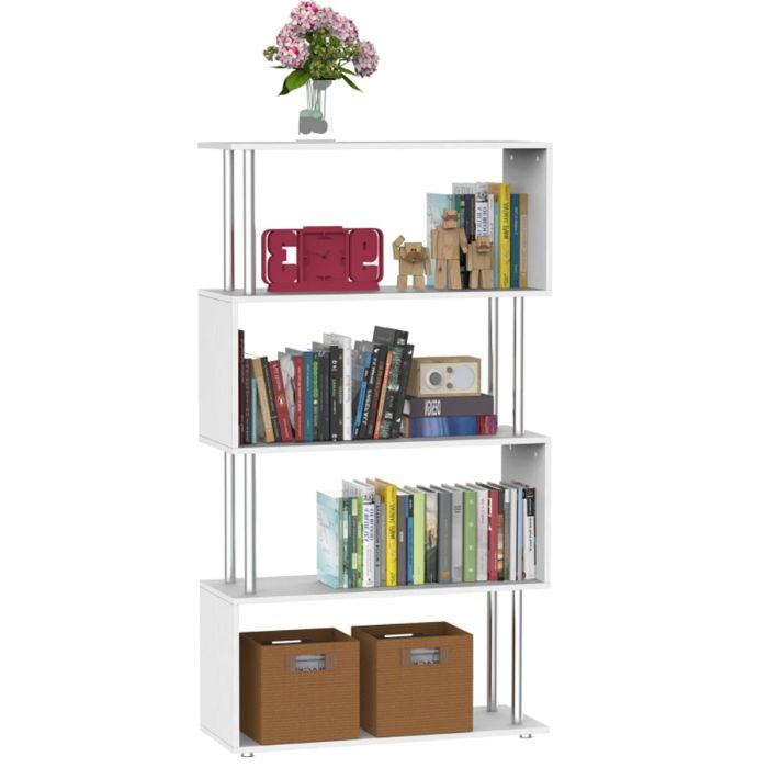 Wooden S-Shape Bookshelf Unit - White