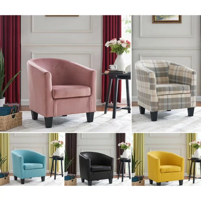 Modern Velvet Faux Leather Tub Chair 9 colours