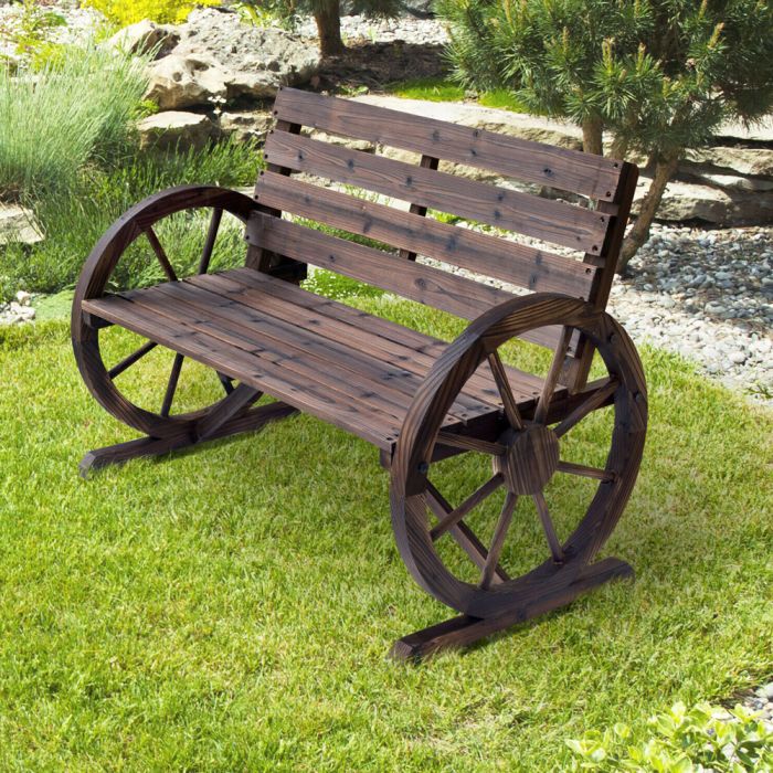 Seater Wagon Wheel Garden Wooden Bench