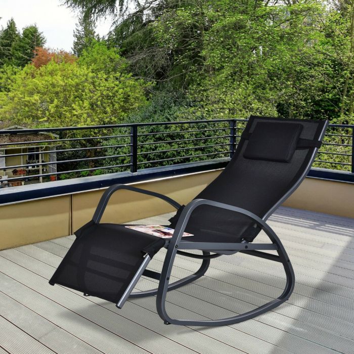 Rocking Recliner Sun Lounger - Black