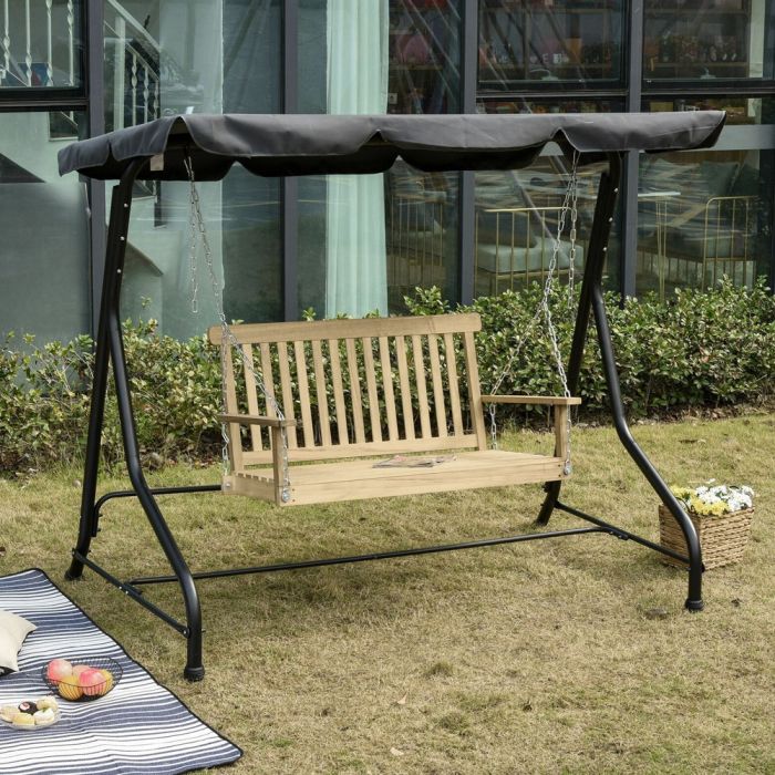 2 Seater Porch Wooden Swing With Chains - Natural