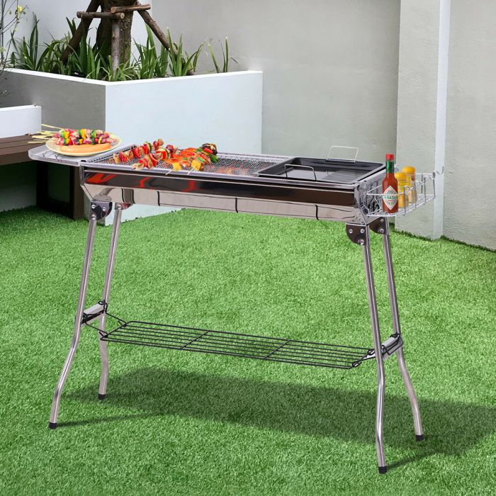 Stainless Steel Portable Charcoal Barbeque Grill Silver