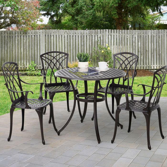 Aluminium Frame 5 Piece Garden Table Chairs Set - Brown