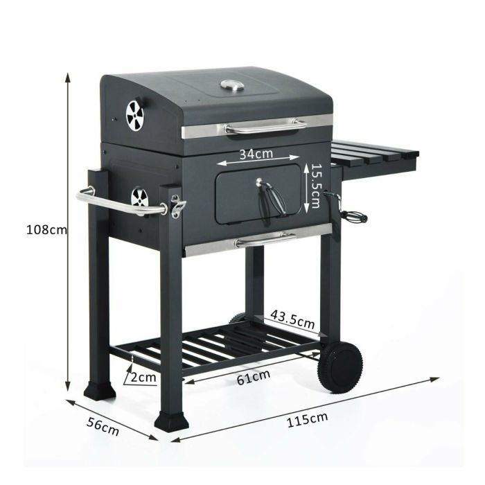Steel Frame Charcoal Barbeques Grill With Smoker Shelf - Black