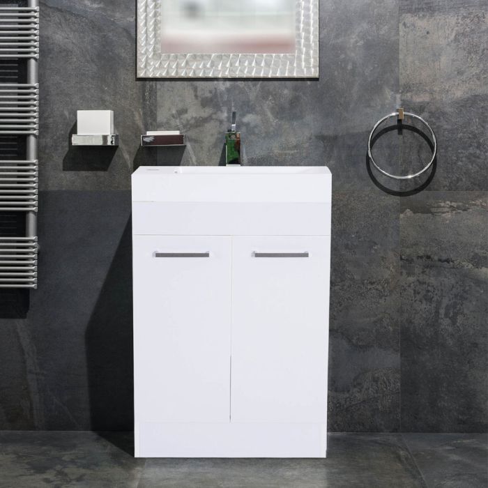 Compact Design Bathroom Vanity Unit Two Doors With Ceramic Sink - White