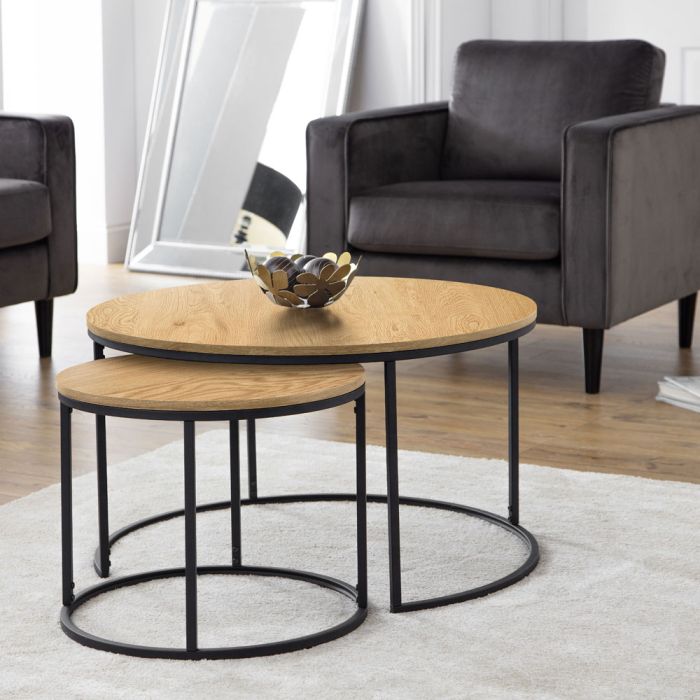 Bellini Metal Frame Round Nesting Coffee Table - Oak