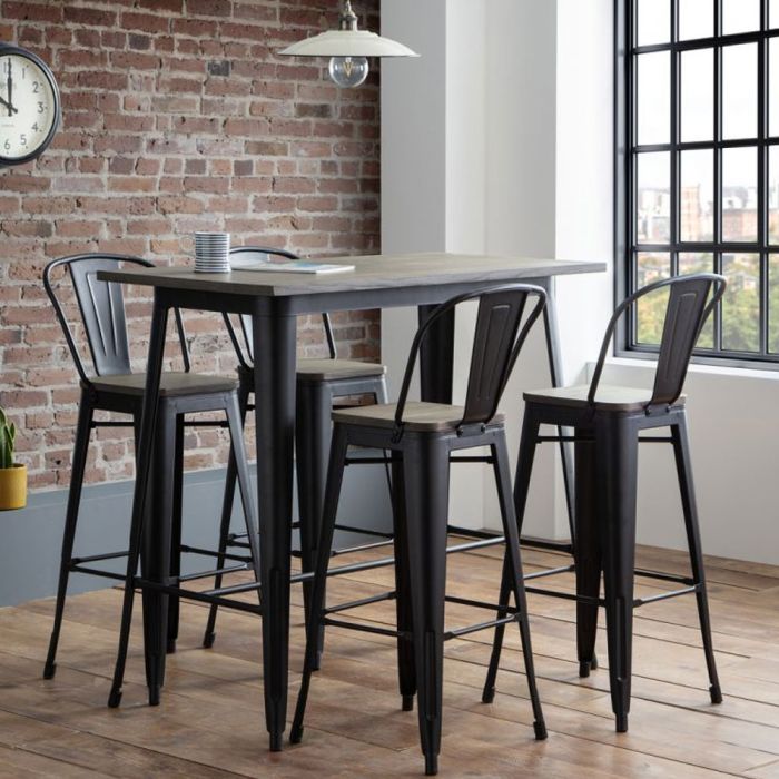 Grafton Solid Elm Wood Metal Bar Table - Black