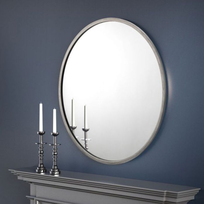 Octave Contemporary Style Round Pewter Wall Mirror