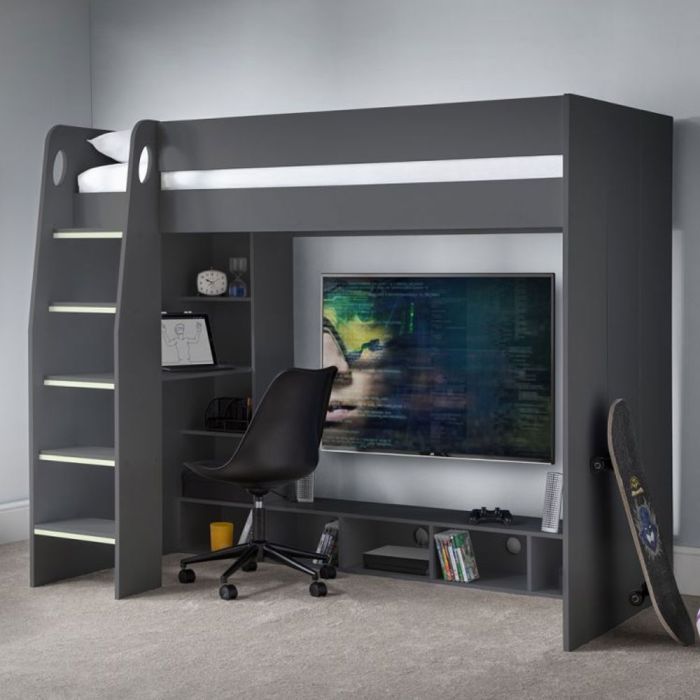 Nebula Kids Bunk Bed With Bottom Gaming Desk - Anthracite