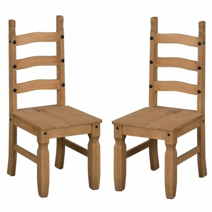 Corona Solid Pine Mexican Style Dining Chairs Set of 2  - Slat Back 
