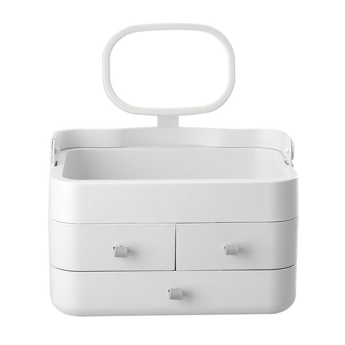 White Large Makeup Organizer with Mirror and Drawers