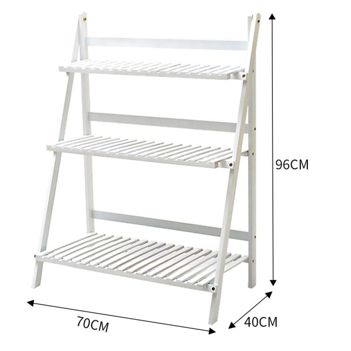 3-Tier Foldable Plant Stand Wooden Ladder Shelf White