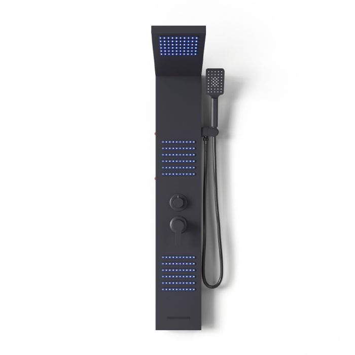 Sliver 4 In 1 Bathroom Black Thermostatic Tower Shower Panel Wall Mounted