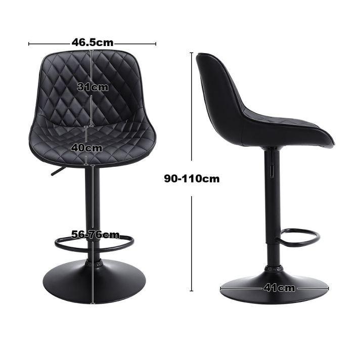 Adjustable Height Black Faux Leather Bar Stools Set of 2