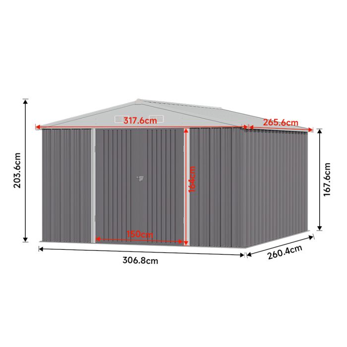 Oasis Garden 2 Door Galvanized Metal Storage Shed with Lockable Door