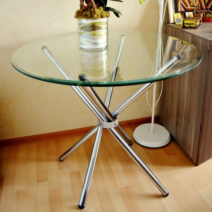 X Base Tempered Glass Crossover Round Dining Table