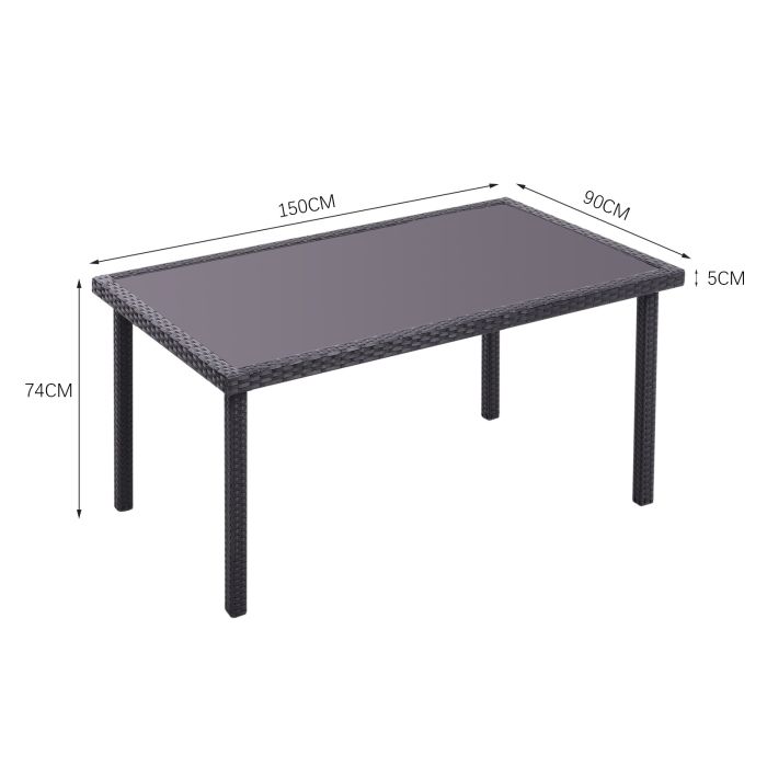 Rustic Rectangle Outdoor Wicker Table with Tempered Glass Tabletop