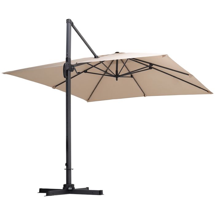 Khaki 300cm Square Canopy Rotating Cantilever Parasol
