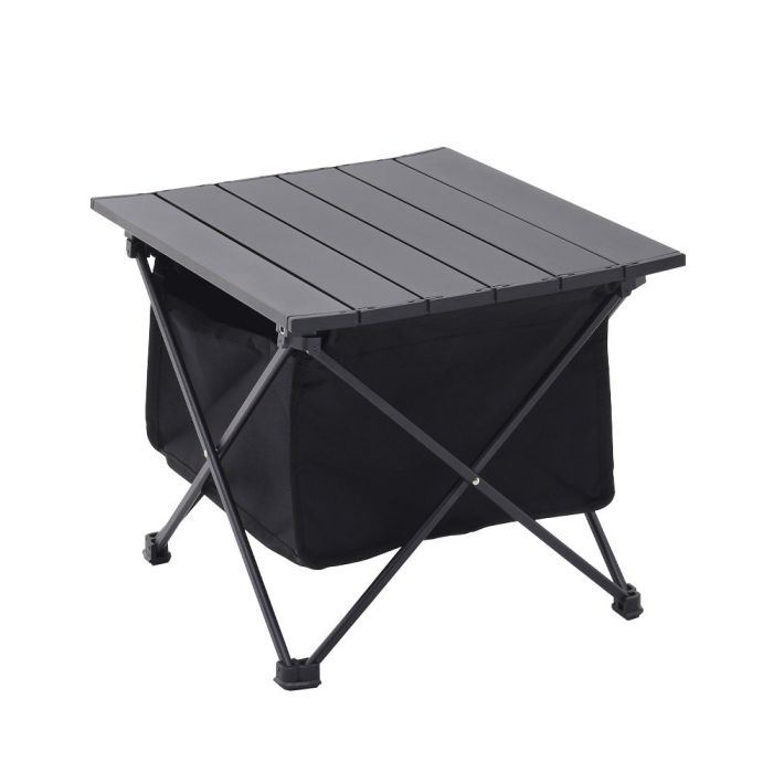 Aluminum Portable Roll-Top Camp Table with Storage Basket 68CM