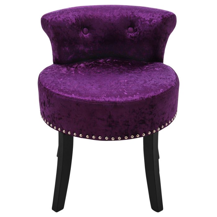 Purple Velvet Upholstery Round Accent Chair Dressing Stool