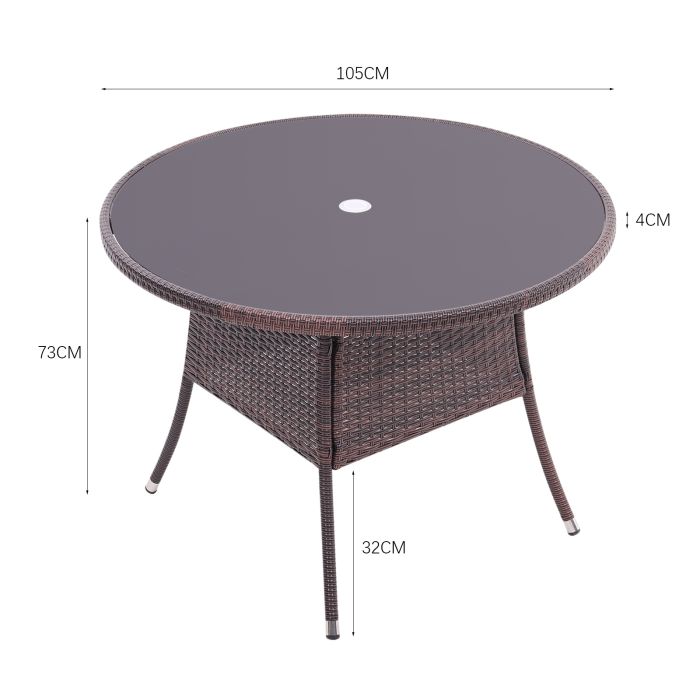 Garden Wicker Tempered Glass Table with Parasol Hole