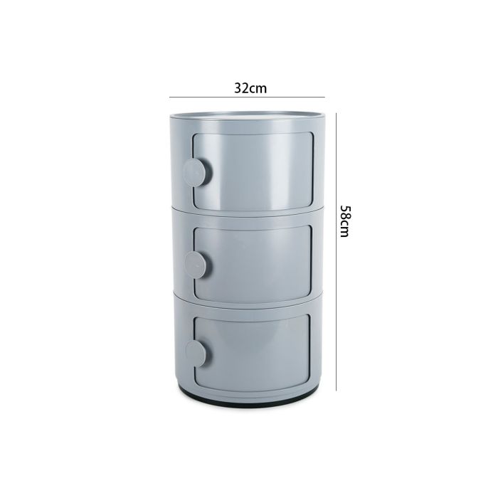 Grey 2ft H Round 3 Tier Drawer Storage Unit Organizer