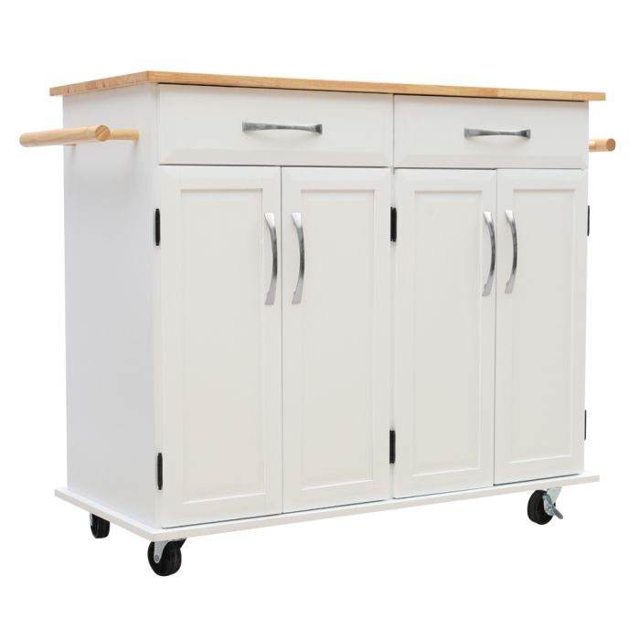 White 3ft Wooden Large Catering Trolley Cart Kitchen Cabinet With Drawer