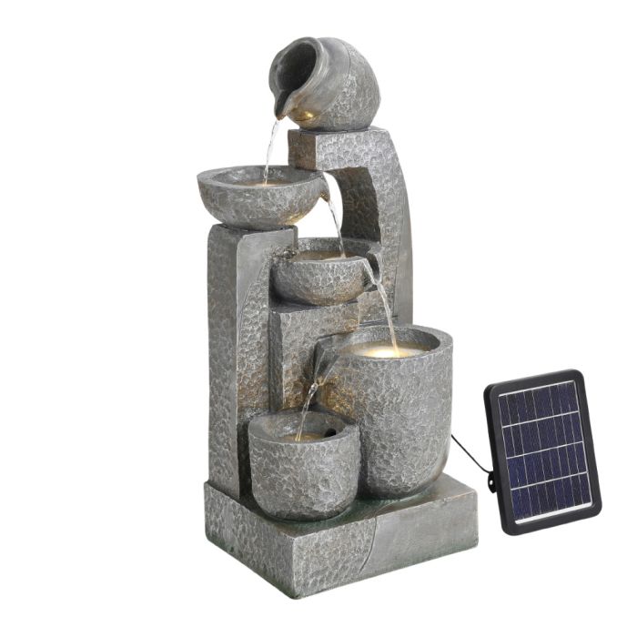 Cascade Solar-powered Water Fountain for Outdoors, Grey