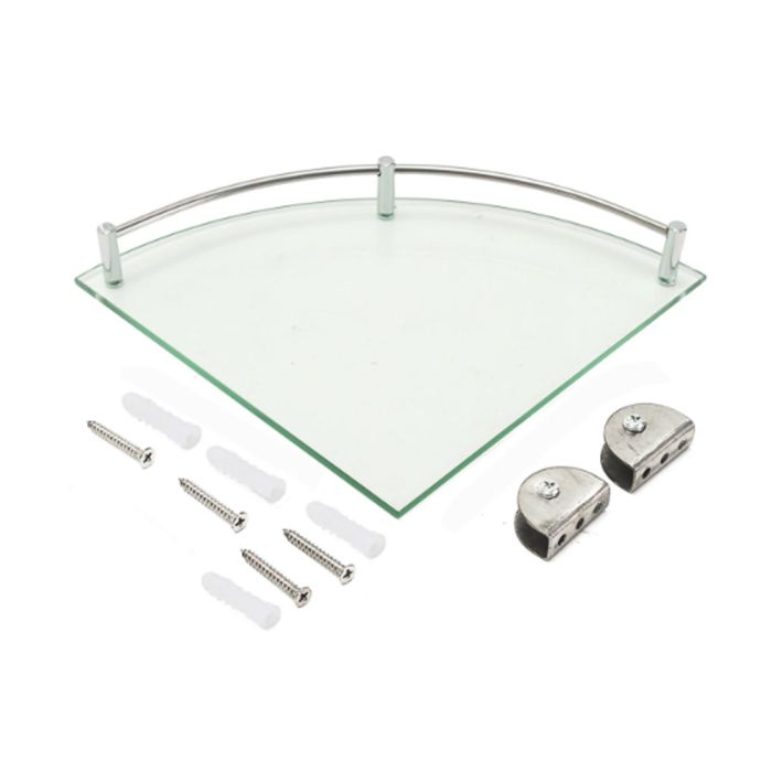 1 Tier Bathroom Glass Corner Shelf Wall Mounted