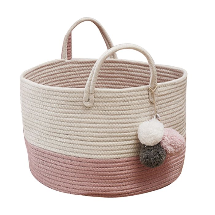 Pink Woven Cotton Rope Laundry Baskets 25cm