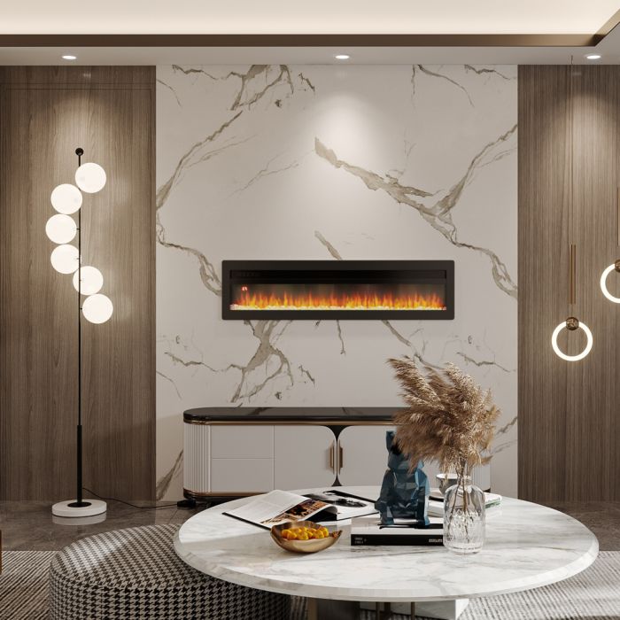 Freestanding Wall Mounted Recessed Electric Fire - Black 50 Inch