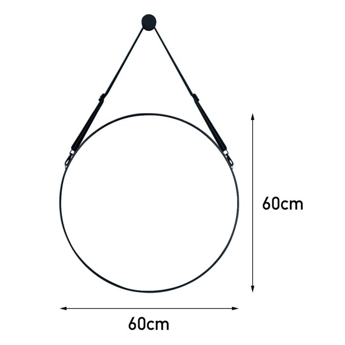 Retro Round Hanging Mirror with Strap 60X3CM