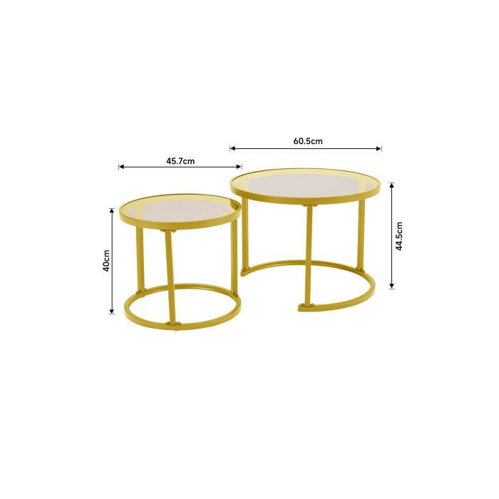Tea Glass Round Nesting Coffee Table Set of 2 Gold