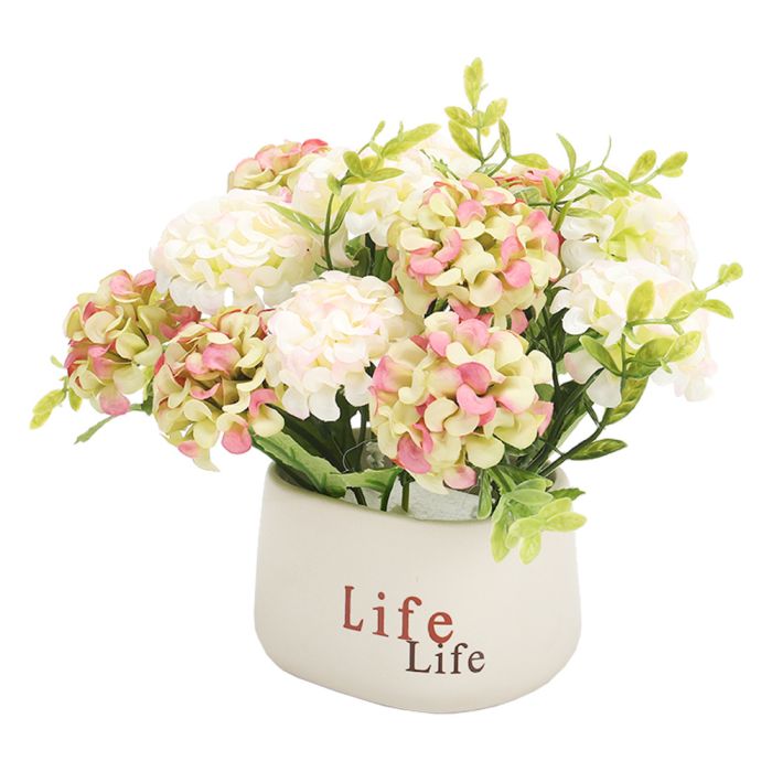 Artificial Hydrangea Flower in Ceramic White Planter for Desktop Decoration