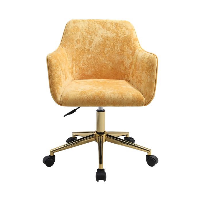 Velvet Yellow Swivel Office Chair with Flared Arms
