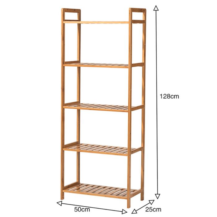5-Tiered Bamboo Wood Rectangle Living Room Book Storage Shelf