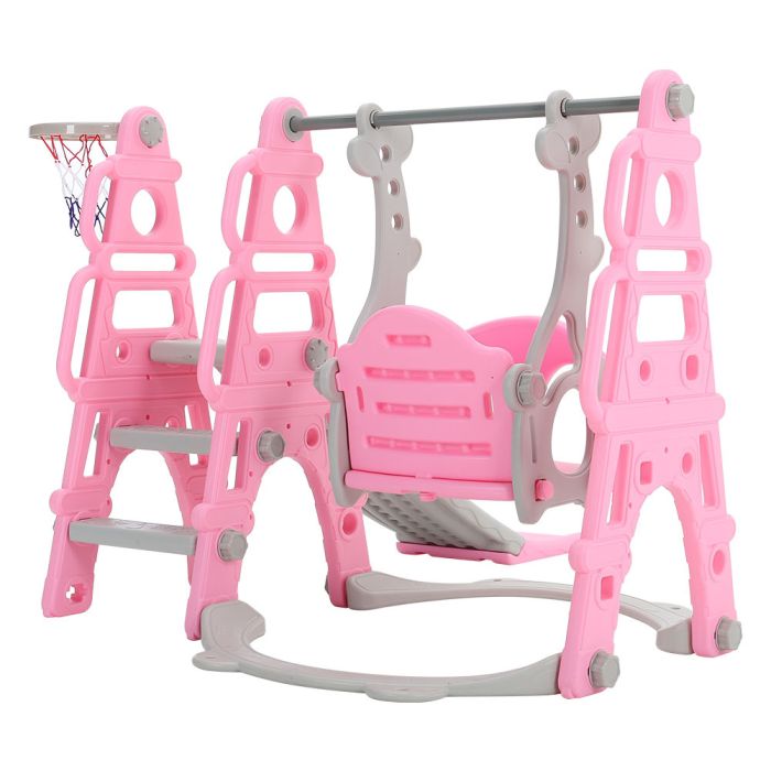Pink 3 In 1 Kids Toddler Swing And Slide Set