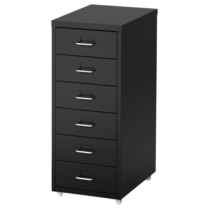 6 Drawers Office Filing Cabinet Metal Black Chest Storage Unit Wheels