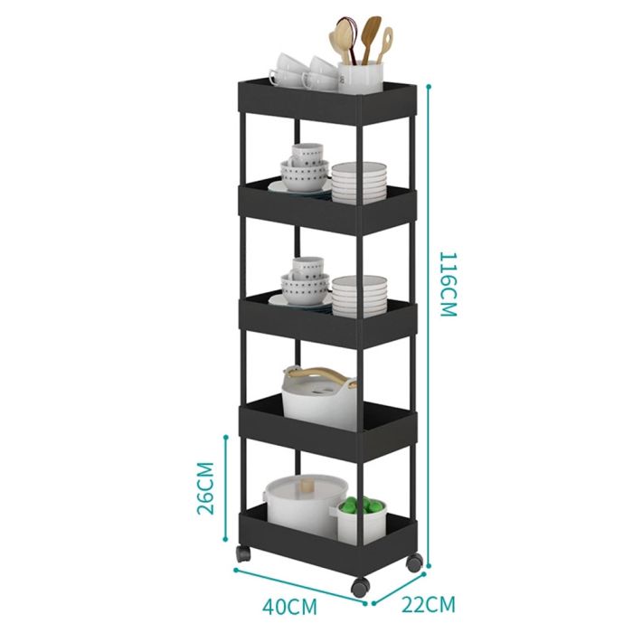 Black 5-Tier Shelf Trolley Cart Storage Rack