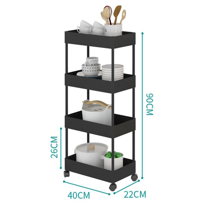 Black 4-Tier Shelf Trolley Cart Storage Rack