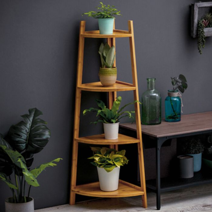 4-Tier Modern Corner White Freestanding Ladder Shelf for Plant Display
