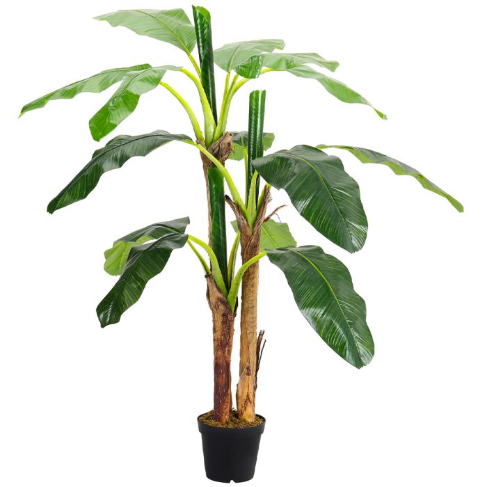 180cm H Lifelike Banana Artificial Tree 3 Trunk In Black Planter