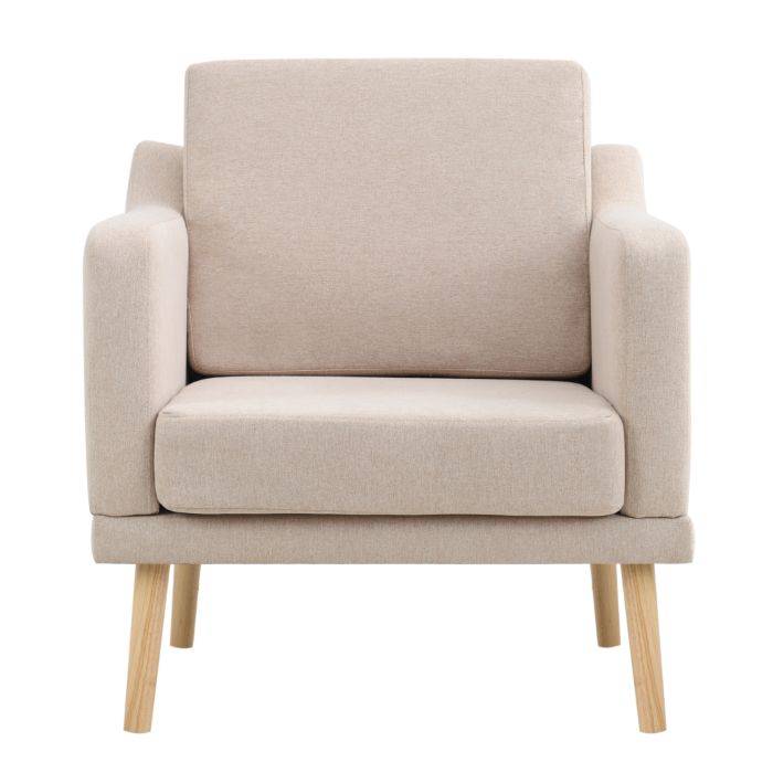 82cm Beige Height Linen Upholstered Armchair Pebble Weave Padded Single Sofa